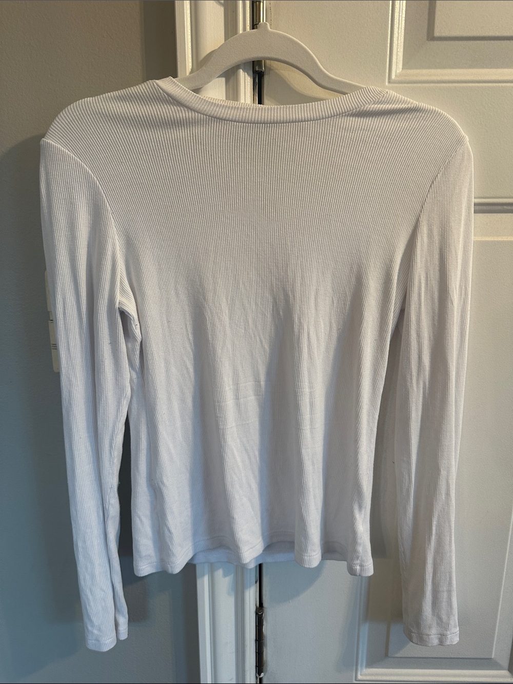 LNA White Ribbed Long Sleeve Crewneck Top